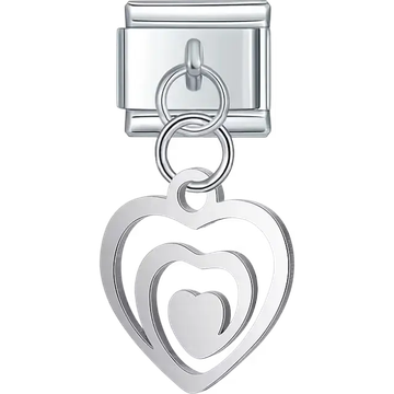 Three nested hearts dangle Italian charm bracelet link