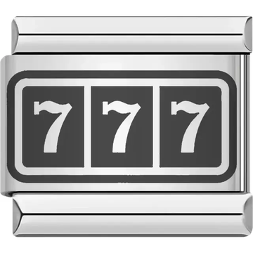 Triple seven design with white numbers on a dark gray background Italian charm bracelet link