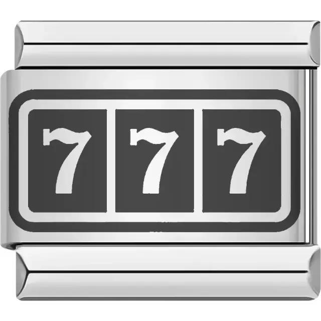 Triple seven design with white numbers on a dark gray background Italian charm bracelet link
