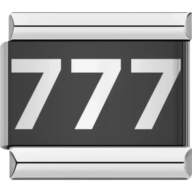 Triple seven design with white numbers on a black background Italian charm bracelet link