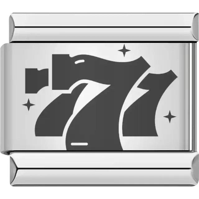 Triple seven jackpot design with stars Italian charm bracelet link