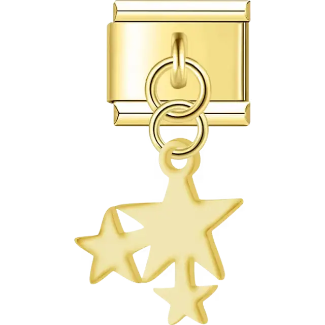 Three connected stars with a dangling piece Italian charm bracelet link