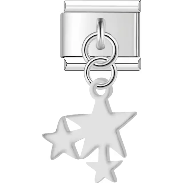Three connected stars with a dangling piece Italian charm bracelet link