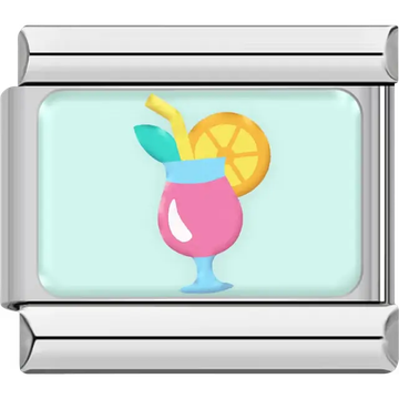 Pink tropical cocktail with orange slice and straw Italian charm bracelet link