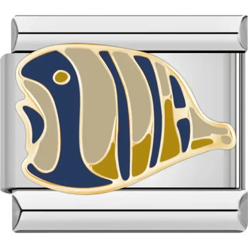 Yellow and blue tropical fish with bold striped details Italian charm bracelet link