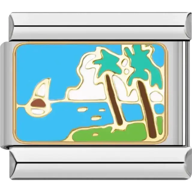 Sailboat with palm trees and ocean view Italian charm bracelet link