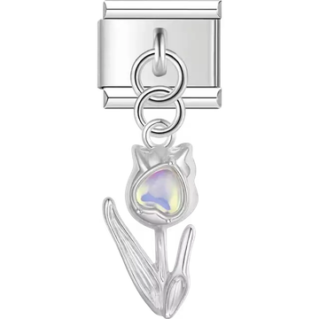 Tulip with iridescent pearl center dangle Italian charm bracelet link