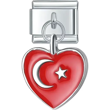 Turkish flag pendant heart Italian charm bracelet link