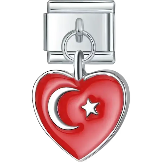 Turkish flag pendant heart Italian charm bracelet link