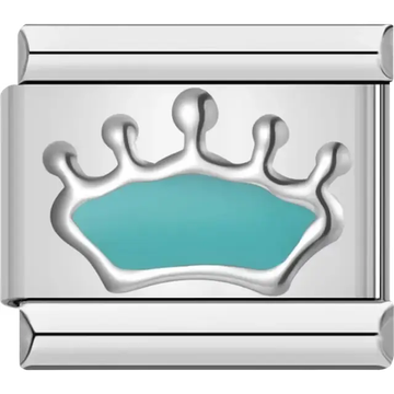 Silver crown with a turquoise base Italian charm bracelet link