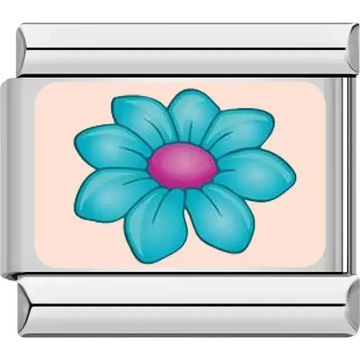 Turquoise flower pink center cream background Italian charm bracelet link