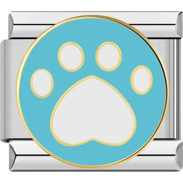 Turquoise paw print design with gold details Italian charm bracelet link