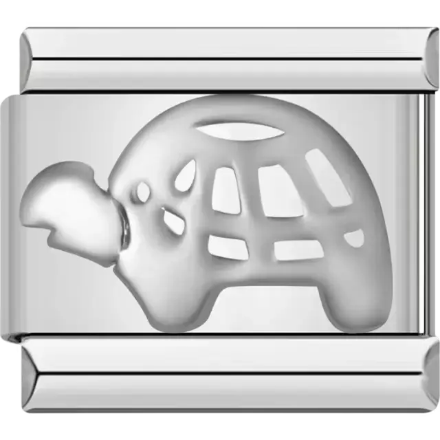 Silver turtle with cutout shell details Italian charm bracelet link