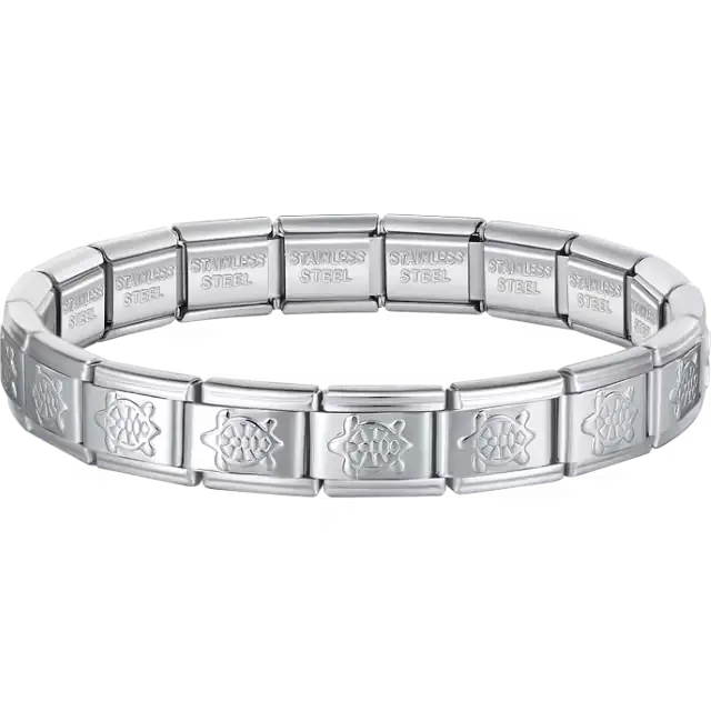 Turtle charms composing stainless steel Italian bracelet