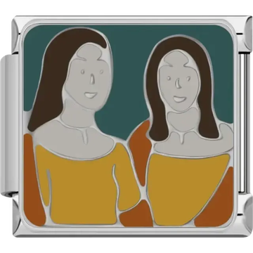 Inspired by "Two Sisters (On the Terrace)" by Renoir with stylized women on a green background Italian charm bracelet link