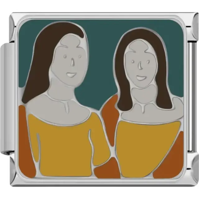 Inspired by "Two Sisters (On the Terrace)" by Renoir with stylized women on a green background Italian charm bracelet link