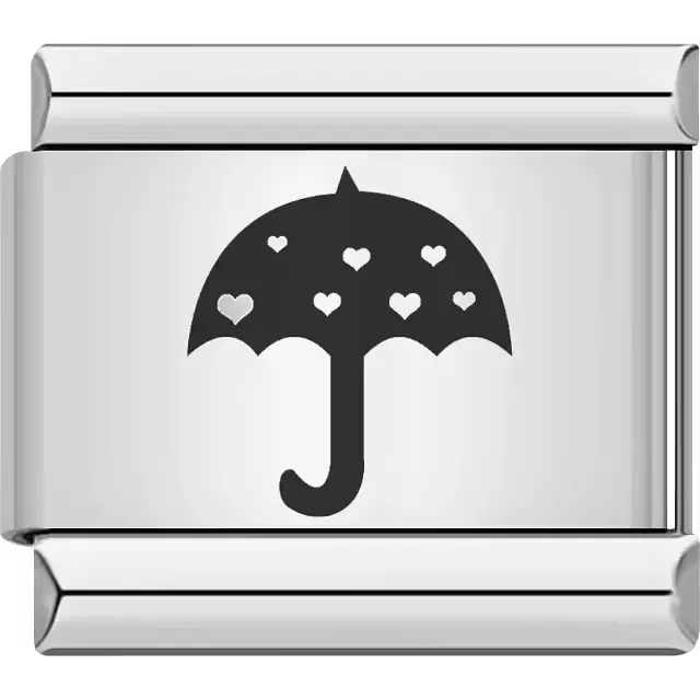 Black umbrella with scattered heart accents Italian charm bracelet link