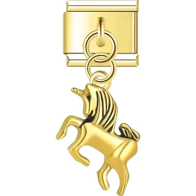 Gold unicorn with black details Italian charm bracelet link