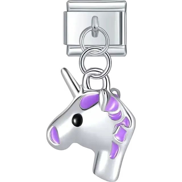 Unicorn pendant with purple details Italian charm bracelet link