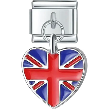 British flag pendant heart Italian charm bracelet link