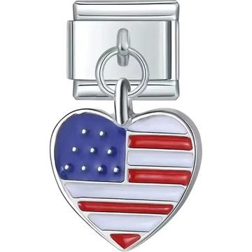 American flag pendant heart Italian charm bracelet link