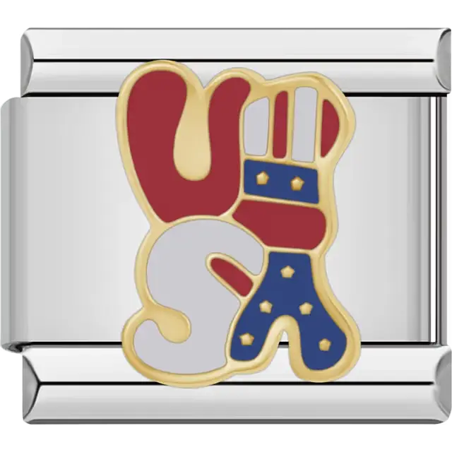 Red white blue patriotic "USA" letters Italian charm bracelet link