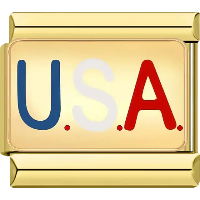 U.S.A. text design in the colors of the United States Italian charm bracelet link