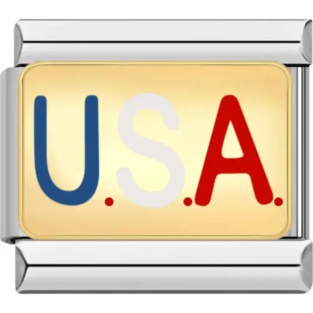 U.S.A. text design in the colors of the United States Italian charm bracelet link