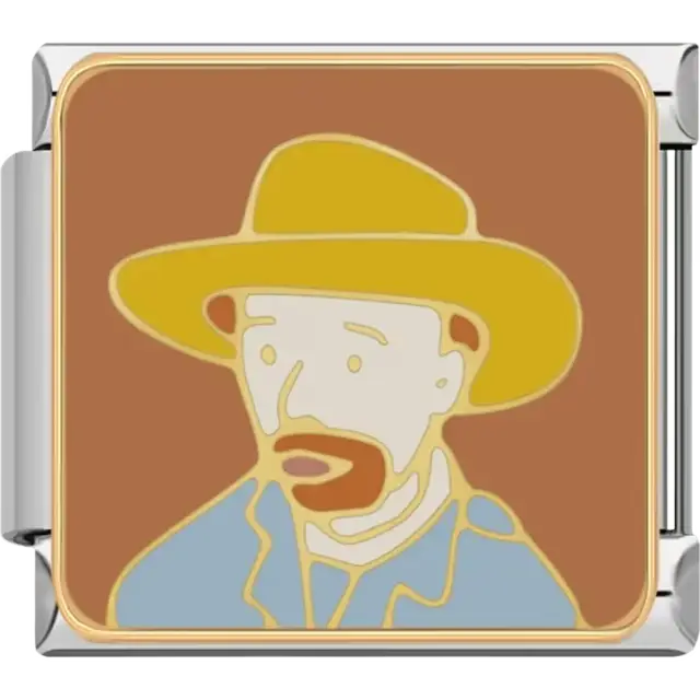 Famous painting of Vincent van Gogh's self-portrait with a hat Italian charm bracelet link