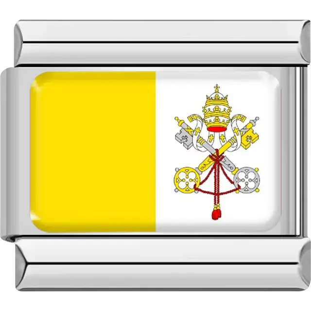 Yellow and white vertical stripes papal tiara crossed keys Vatican City flag Italian charm bracelet link