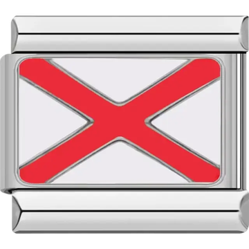 White Victor maritime flag with a red X, meaning "I require assistance" Italian charm bracelet link