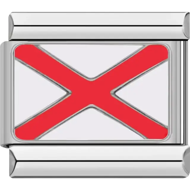 White Victor maritime flag with a red X, meaning "I require assistance" Italian charm bracelet link