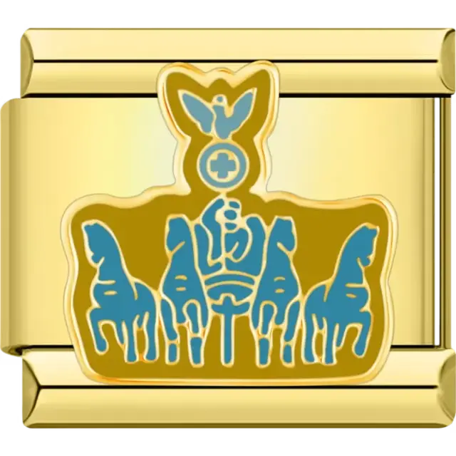 Gold quadriga with blue details from Berlin Germany Italian charm bracelet link