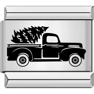Black vintage truck carrying a Christmas tree Italian charm bracelet link