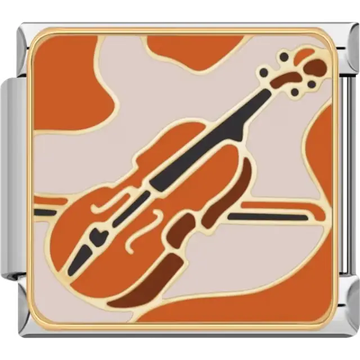 Violin design in orange and brown tones with gold accents Italian charm bracelet link