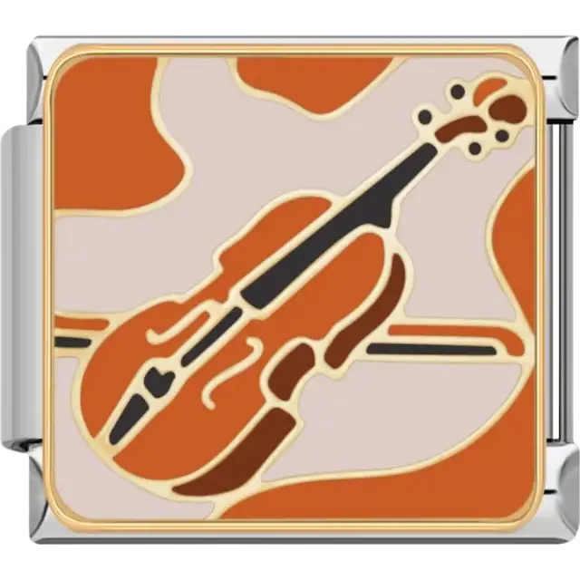Violin design in orange and brown tones with gold accents Italian charm bracelet link
