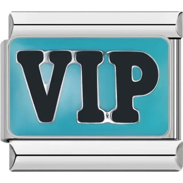 “VIP” text on blue background Italian charm bracelet link