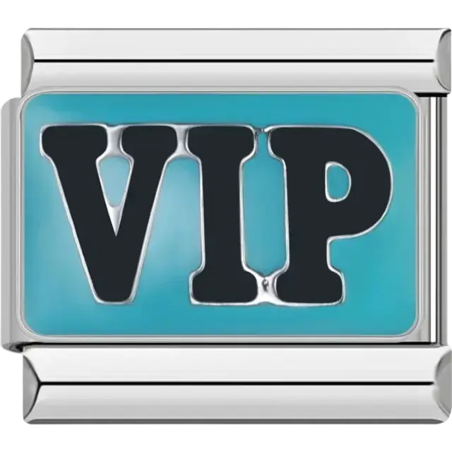 “VIP” text on blue background Italian charm bracelet link