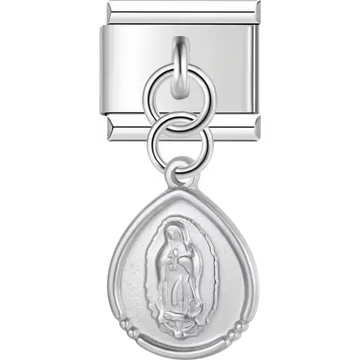 Teardrop shaped Virgin Mary medallion dangle Italian charm bracelet link