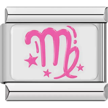 Pink Virgo astrological symbol with stars Italian charm bracelet link