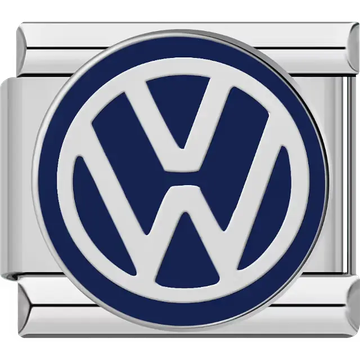 Blue and silver Volkswagen round logo Italian charm bracelet link