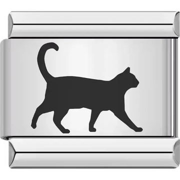 Black walking cat silhouette Italian charm bracelet link