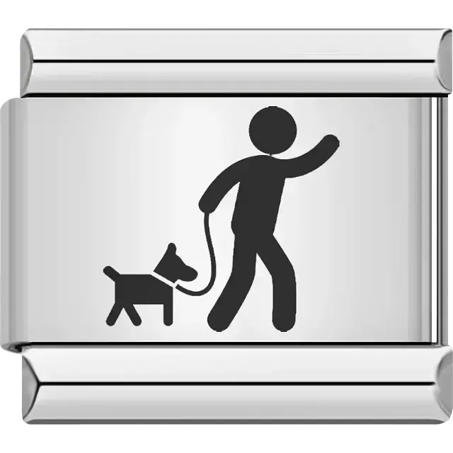 Silhouette of a person walking a dog on a leash Italian charm bracelet link
