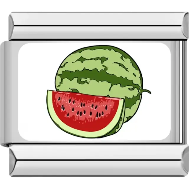 Whole watermelon with a red watermelon slice on a white background Italian charm bracelet link