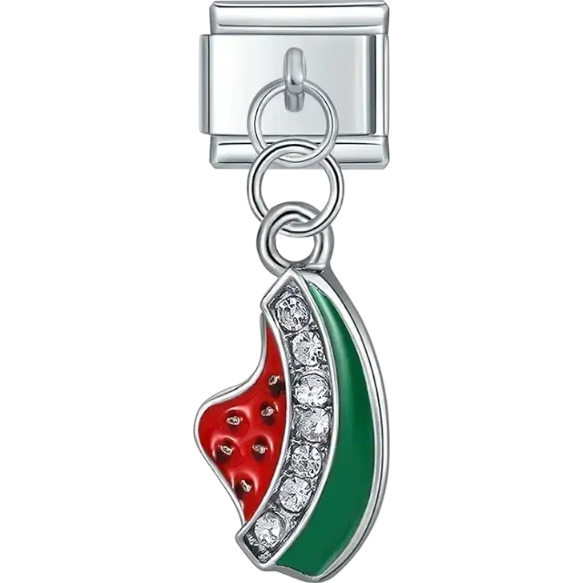 Red and green watermelon slice with clear crystals Italian charm bracelet link
