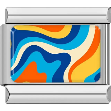 Blue orange yellow cream psychedelic wavy pattern Italian charm bracelet link