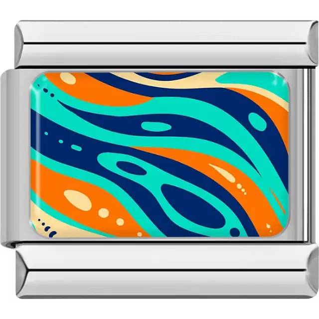 Turquoise navy orange yellow abstract wavy pattern Italian charm bracelet link