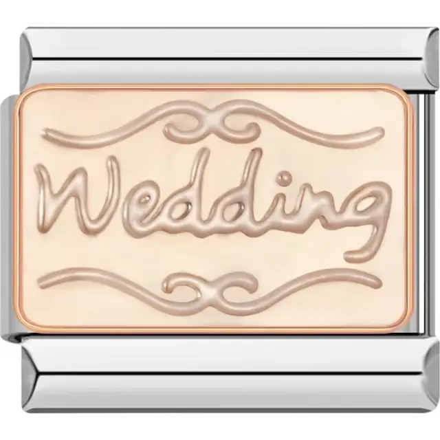 Rose gold charm engraved with the word "Wedding" Italian charm bracelet link