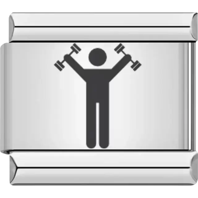 Black silhouette of a weightlifter holding dumbbells Italian charm bracelet link