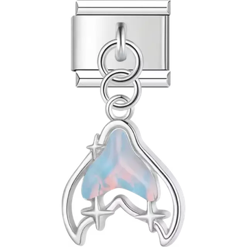 Pink and blue whale tail with silver star accents Italian charm bracelet link